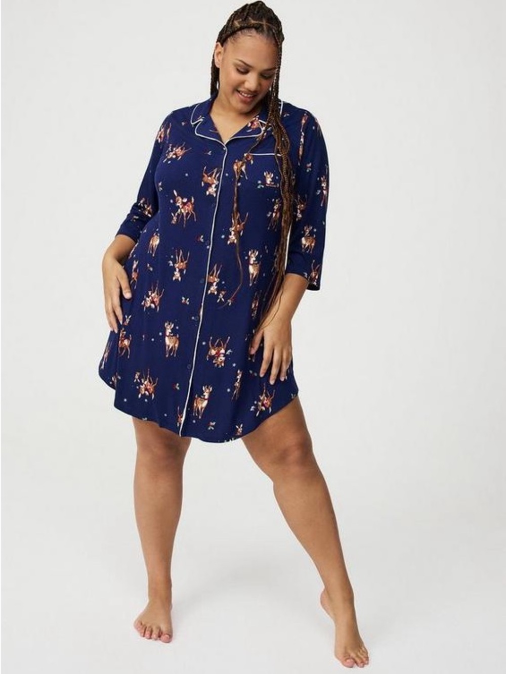 Torrid soft rib button through sleep gown Doe a deer medieval blue 2X‎